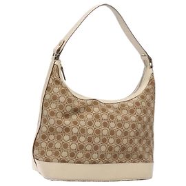 Bolsa de Ombro Gancini Salvatore Ferragamo em Lona Bege Dourada Auth 133373 Bege Dourado