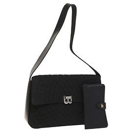 Bolsa de ombro acolchoada BALLY de couro 2 Set Black Auth BA4826 Preto