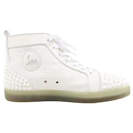 Christian Louboutin-Christian Louboutin Spike Studs Leather High-top Sneakers in White, Size 42.5 EU-White