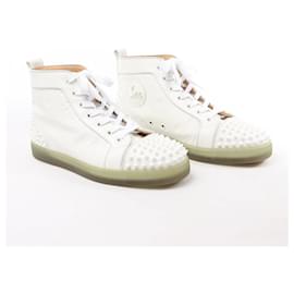 Christian Louboutin-Christian Louboutin Spike Studs Leather High-top Sneakers in White, Size 42.5 EU-White