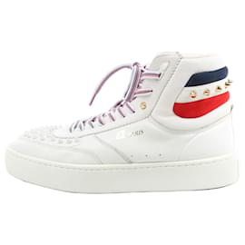 Christian Louboutin-Christian Louboutin Spike Studs Leather High-top Sneakers in White, Size 42.5 EU-White
