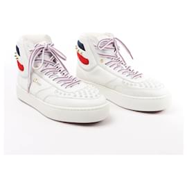 Christian Louboutin-Christian Louboutin Spike Studs Leather High-top Sneakers in White, Size 42.5 EU-White