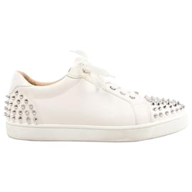 Christian Louboutin-Christian Louboutin Spike Studs Leather Sneakers in Ecru, Size 42.5 EU-Cream