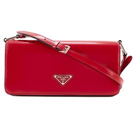 PRADA - Bolso de Hombro Spazzolato Prada en Cuero Liso Rojo Roja