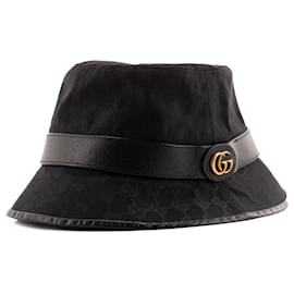 Gucci-GUCCI - Chapéu Fedora Gucci em lona GG preta (L)-Preto