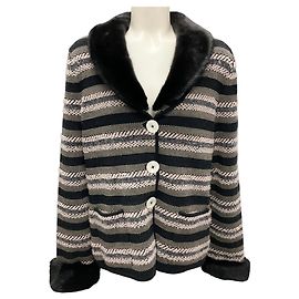 Strickjacke aus Wolle mit Nerzfutter Slate / Schwarz Multi von Rena Lange Mehrfarben