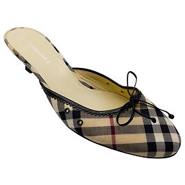 Burberry Beige Multi Nova Check Kitten Heel Mules Beige