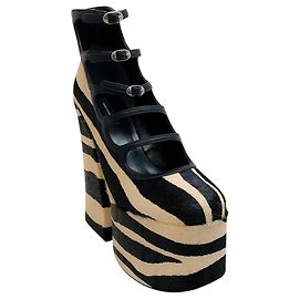 Marc Jacobs Black / White Zebra Pony Kiki Platform Pumps Black