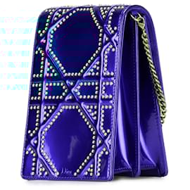 Dior-Dior Blue Studded Patent Diorama Vertical Clutch-Blue