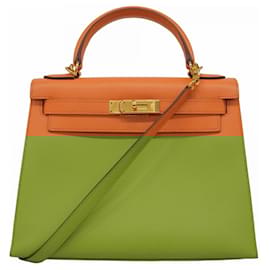 Hermès-Hermes Hermès Kelly 28 Handbag in Mango Leather-Other