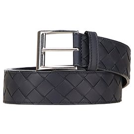 Bottega Veneta Intrecciato Navy Leather Belt Navy blue