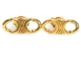 Céline Celine Triomphe Gold Metal Stud Earrings Golden