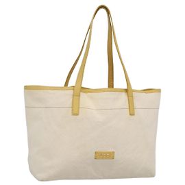 BURBERRY Tote Bag Canvas Leather White Yellow gold Auth ti3365 White Golden Yellow