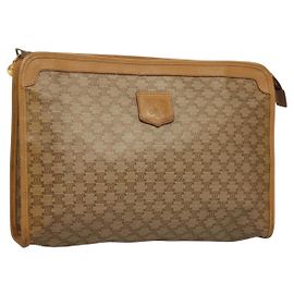 Céline Clutch em lona Macadam CELINE PVC Bege Ouro Auth bs28469 Bege Dourado