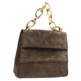 Sac à main chaîne Salvatore Ferragamo en daim gris or Auth BA4690 Marron Doré