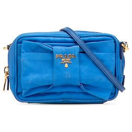 Borsa a tracolla Prada in tessuto blu con fiocco fiocco Blu