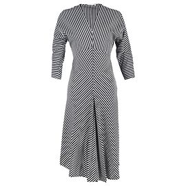 Maje Rava gestreiftes Twill-Midikleid aus schwarzer Viskose Andere