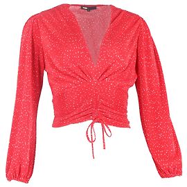 Maje Lion Cropped Raffung Top aus rotem Polyester Rot Bordeaux