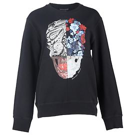 Suéter de algodão preto com estampa de crânio em patchwork Alexander McQueen Preto