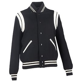 Jaqueta Varsity Teddy Saint Laurent em Lã Preta Preto