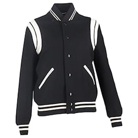 Saint Laurent- Saint Laurent Teddy Varsity Jacket in Black Wool-Black