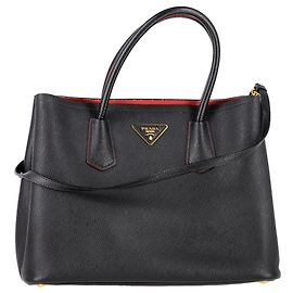 Prada Saint Laurent Cuir Medium Double Bag in Black Saffiano Leather  Black