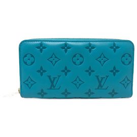 Louis Vuitton Monogram Embossed Zippy Wallet Blue Golden