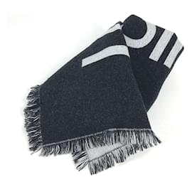 Louis Vuitton-Louis Vuitton Echarpe Team Louis Fringe Scarf-Black,White