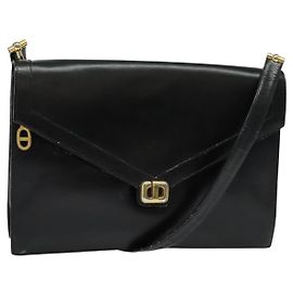 Bolsa de Ombro Christian Dior em Couro Preto Dourado Auth 129647 Preto Dourado