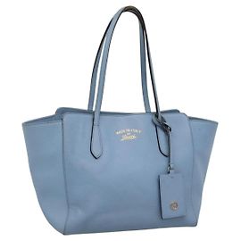 GUCCI Tote Bag Leather Light Blue 354408 Auth 136670 Light blue