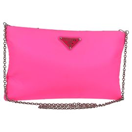 PRADA Chain Shoulder Bag Nylon Pink Silver Auth 134961M Silvery Pink