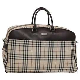 BURBERRY Nova Check Boston Tasche aus Canvas Beige Silber Authentisch ep10002 Silber Beige