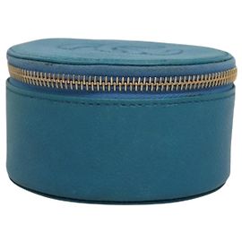 Scatola per Gioielli CHANEL Pelle Caviar Blu Oro CC Auth 136451 Blu D'oro