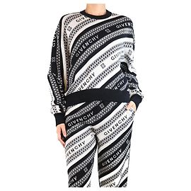 Givenchy Schwarzer und weißer Jacquard-Pullover mit Kettenmuster - Größe XS Schwarz