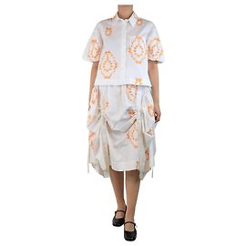 Simone Rocha Conjunto de camisa bordada branca e laranja e saia midi - tamanho UK 10 Branco