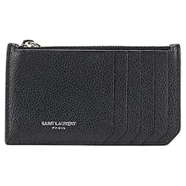 Yves Saint Laurent Étui à cartes et pièces en cuir Saint Laurent 458583 Noir