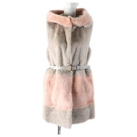 Fendi FNH320 Mink Sheep Leather 3way Coat Pink Beige