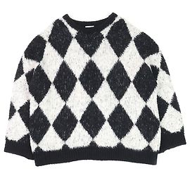 Céline Pull en coton, nylon et polyuréthane à col rond style surf argyle de Celine Noir Blanc