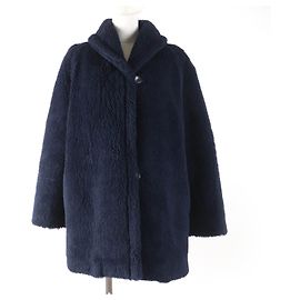 Max Mara Teddy Bear Alpaca Wool Silk Blend Coat Blue Navy blue