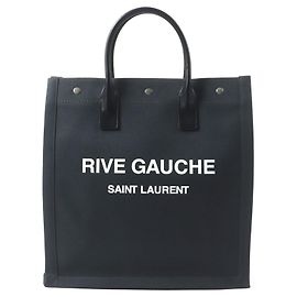 Yves Saint Laurent Saint Laurent Paris Rive Gauche N/S Canvas Leather Tote Bag Black Grey Dark grey