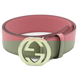 Gucci-Gucci Leather Interlocking G Buckle Belt 546386-Pink