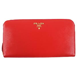 Prada VITELLO MOVE Leather Long Wallet Red