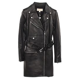 Vestido Moto de Couro de Cordeiro Michael Kors Preto