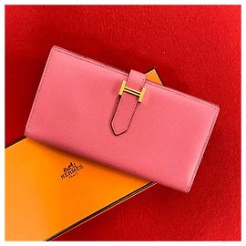 Cartera larga de cuero Epsom Béarn de Hermès Rosa
