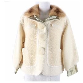 Louis Vuitton Wool Silk Mink Jacket Beige Cream