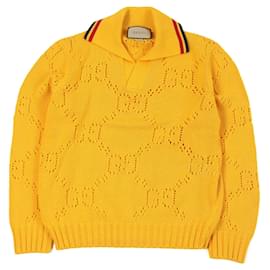 Pull en coton perforé GG Webline de Gucci Jaune