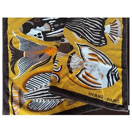 Hermès Traffic Jam Tappeto da Spiaggia in Cotone Giallo Giallo