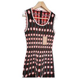 Alaïa Dress Black White Red Patterned Scalloped Hem Size 38 Black White Red