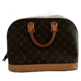 Louis Vuitton Alma Monogram Canvas Leather Handbag Dark Brown Dark brown