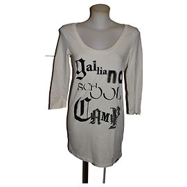Robe mini Galliano blanche en viscose avec écriture Blanc